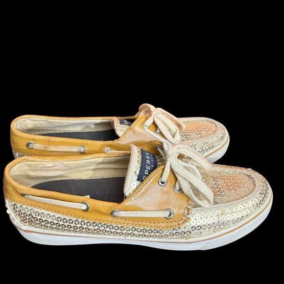 Sperry Topsiders Women’s Gold Sequined Flat Boat Shoes / sz: 8 - Picture 2 of 8